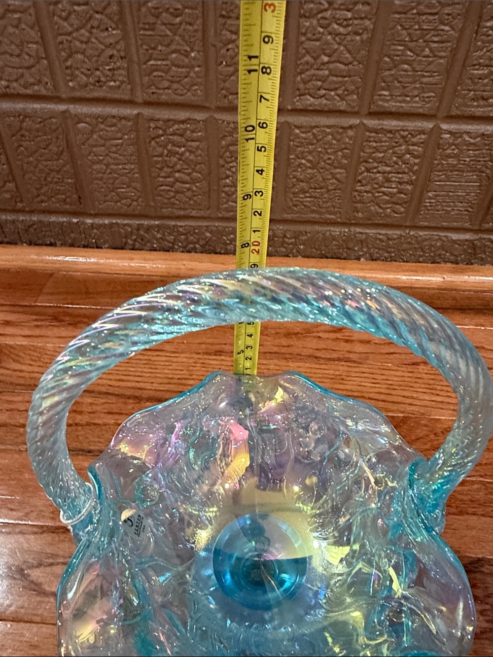 Fenton "Dancing Daisies" Celeste Blue Stretch Basket - Picture 8 of 10